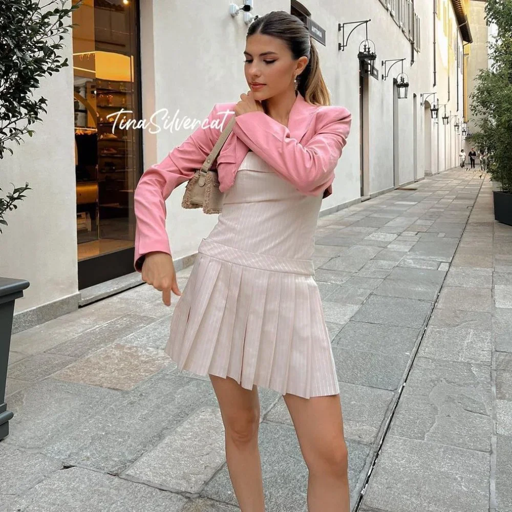 Zara Strapless Mini Pleated Dress Pale Pink NWT_13